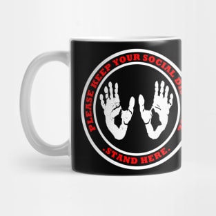 Please Keep Your Social Distance Stand Here Gorilla Footprint Red White Mug